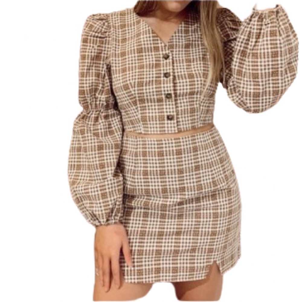 Lena Gingham Co-ord Set in Brown